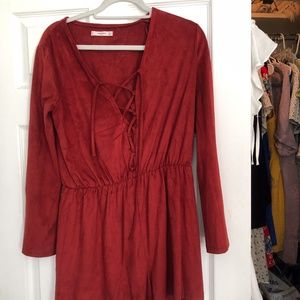 Lace Up Velvet Romper